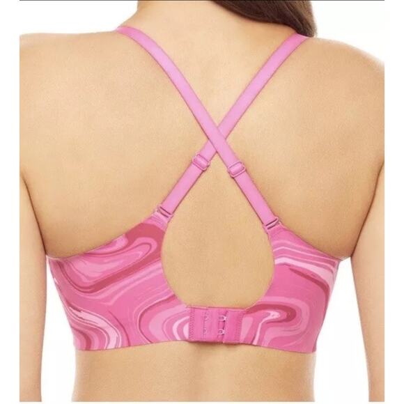 Pink Marble Print Wireless Bra Comfort Adjustable Everyday Bralette - Picture 3 of 5